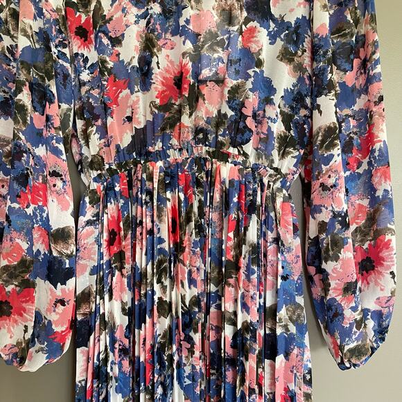 NWT Misa Los Angeles Juliana Dress Size XS Floral Pleated Chiffon Colorful Sheer - Picture 9 of 16